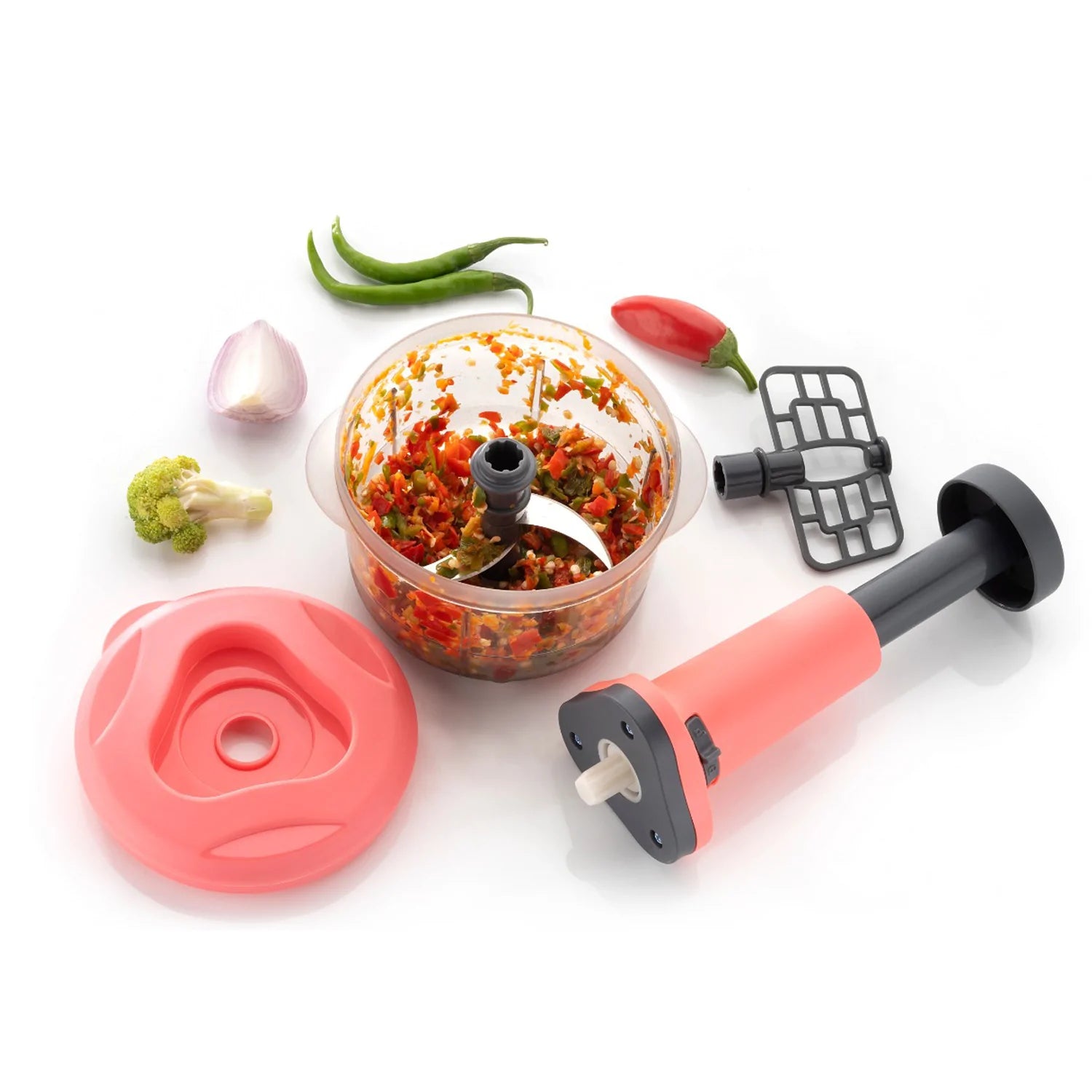 5102 2in1 push chopper 800ml Stainless Steel Blade Quick & Powerful Manual Hand Held Food Chopper to Chop & Cut Fruits, Vegetables, Herbs, Onions for Salsa, Salad Deodap 5102 2in1 push chopper 800ml Stainless Steel Blade Quick & Powerful Manual Hand Held Food Chopper to Chop & Cut Fruits, Vegetables, Herbs, Onions for Salsa, Salad Deodap